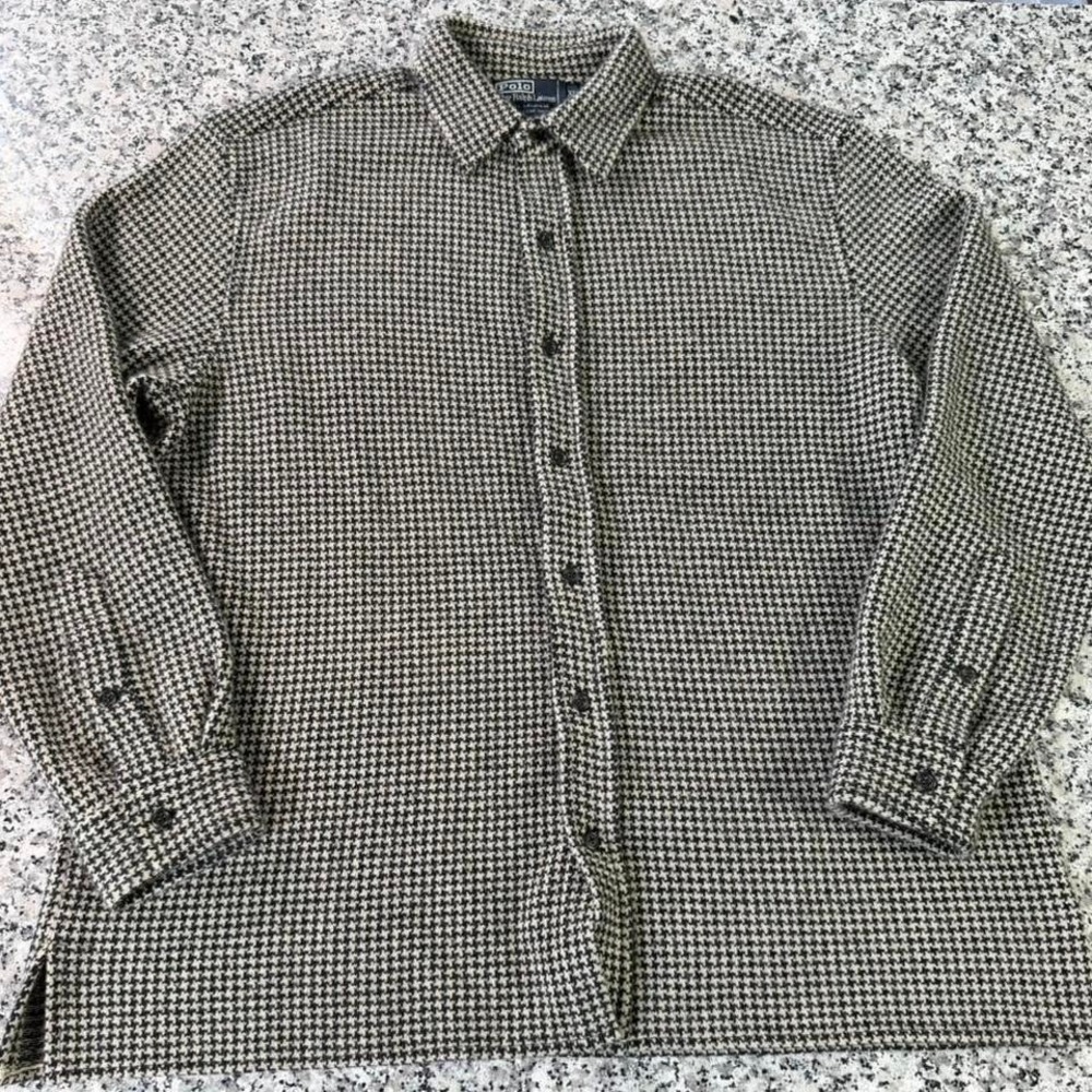 Polo Ralph Lauren Vtg 90's 100% Cashmere Plaid Button Sleeve Shirt XL